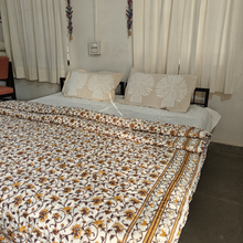 Load image into Gallery viewer, Yellow Floral Hand-Block Printed Tilonia AC Blanket