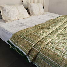 Load image into Gallery viewer, Green  Hand-Block Printed Tilonia AC Blanket