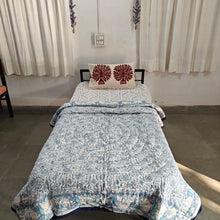 Load image into Gallery viewer, Light Blue  Hand-Block Printed Tilonia AC Blanket