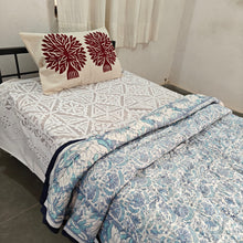 Load image into Gallery viewer, Light Blue  Hand-Block Printed Tilonia AC Blanket