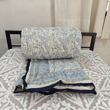 Load image into Gallery viewer, Blue Hand-Block Printed Tilonia AC Blanket