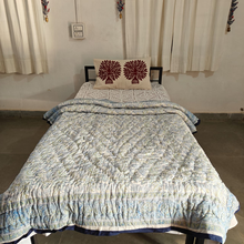 Load image into Gallery viewer, Blue Hand-Block Printed Tilonia AC Blanket