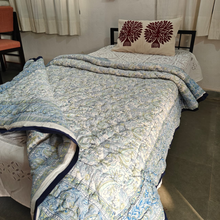Load image into Gallery viewer, Blue Hand-Block Printed Tilonia AC Blanket