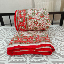 Load image into Gallery viewer, Red Hand-Block Printed Tilonia AC Blanket