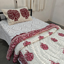 Load image into Gallery viewer, White & Red Hand-Block Printed Tilonia AC Blanket
