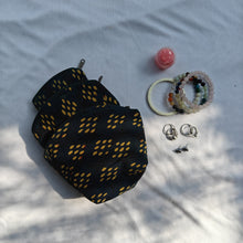 Load image into Gallery viewer, Yellow & Green Hand-block Printed Cotton Travel Pouches of 3 Set