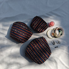 Load image into Gallery viewer, Blue & Maroon Hand-block Printed Cotton Travel Pouches of 3 Set