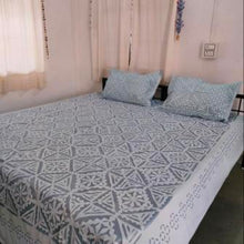 Load image into Gallery viewer, Light Blue Barmer Applique Cut work Bedspread