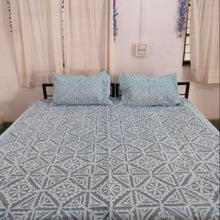 Load image into Gallery viewer, Light Blue Barmer Applique Cut work Bedspread