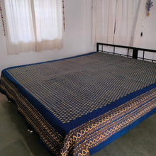 Load image into Gallery viewer, Navy Blue Hand-block Printed Bedspread