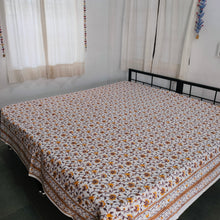 Load image into Gallery viewer, White Base  & Yellow Jaal Pattern Printed Bedspread