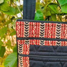 Load image into Gallery viewer, Black & Red Hand-block Printed Travel Sling Bag