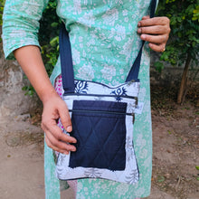 Load image into Gallery viewer, Black & White Hand-block Printed Travel Sling Bag