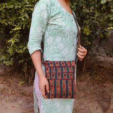 Load image into Gallery viewer, Green Zig Zag Hand-block Printed Travel Sling Bag