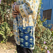 Load image into Gallery viewer, Light Blue Hand-block Printed Mobile Sling Bag