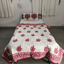 Load image into Gallery viewer, White & Red Hand-Block Printed Tilonia AC Blanket