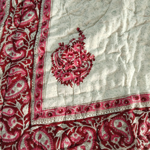 Load image into Gallery viewer, White & Red Hand-Block Printed Tilonia AC Blanket