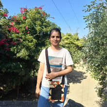 Load image into Gallery viewer, Black & Rust brown Geometric Hand-block Printed Travel Sling Bag