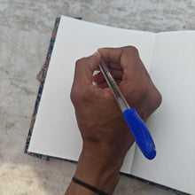 Load image into Gallery viewer, Floral Dark Blue Printed Single Bound Upcycled Diary