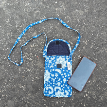 Load image into Gallery viewer, Blue Hand-block Printed Mobile Sling Bag