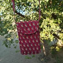 Load image into Gallery viewer, Maroon Hand-block Printed Mobile Sling Bag