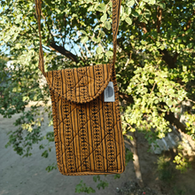 Load image into Gallery viewer, Yellow & Black Hand-block Printed Mobile Sling Bag