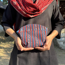 Load image into Gallery viewer, Blue & Maroon Hand-block Printed Cotton Travel Pouches of 3 Set
