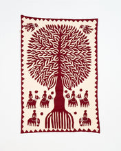 Load image into Gallery viewer, Maroon Tree of Life Barmer Applique Wall Hanging (24"x36")