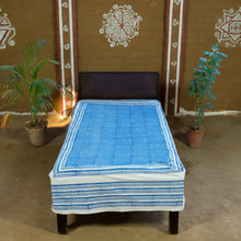 Load image into Gallery viewer, Blue Hand-block Printed Bedspread
