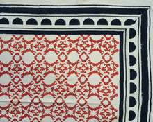 Load image into Gallery viewer, Red Beige Bagru Hand-block Printed Bedspread