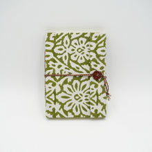 Load image into Gallery viewer, Green Hand-block Printed Single Bound Upcycled Diary