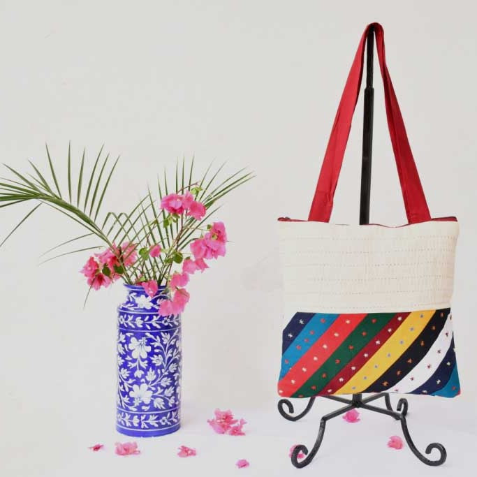 Multicolored Barmer Embroidered Tote Bag