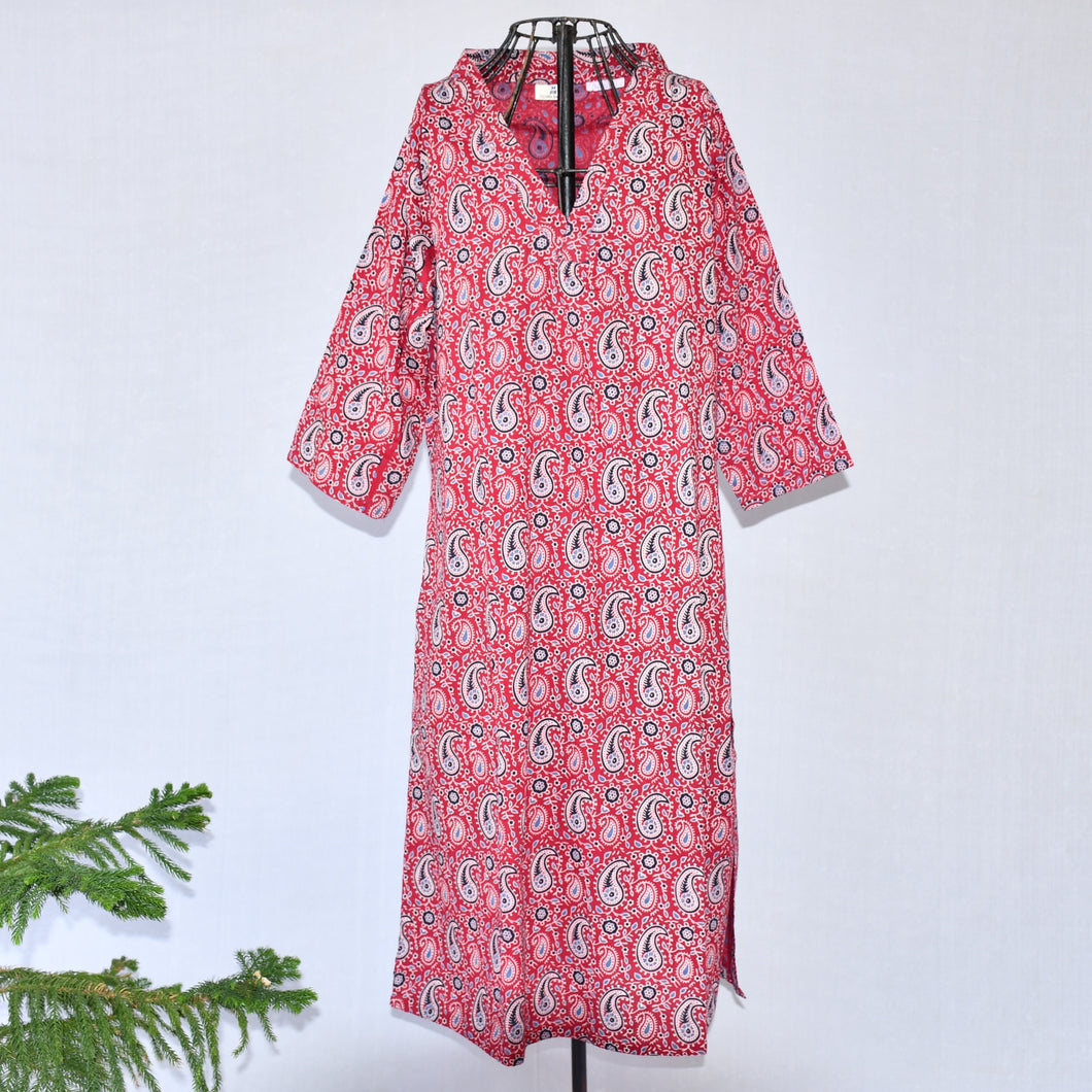 Red Hand Block Printed Cotton Kurta
