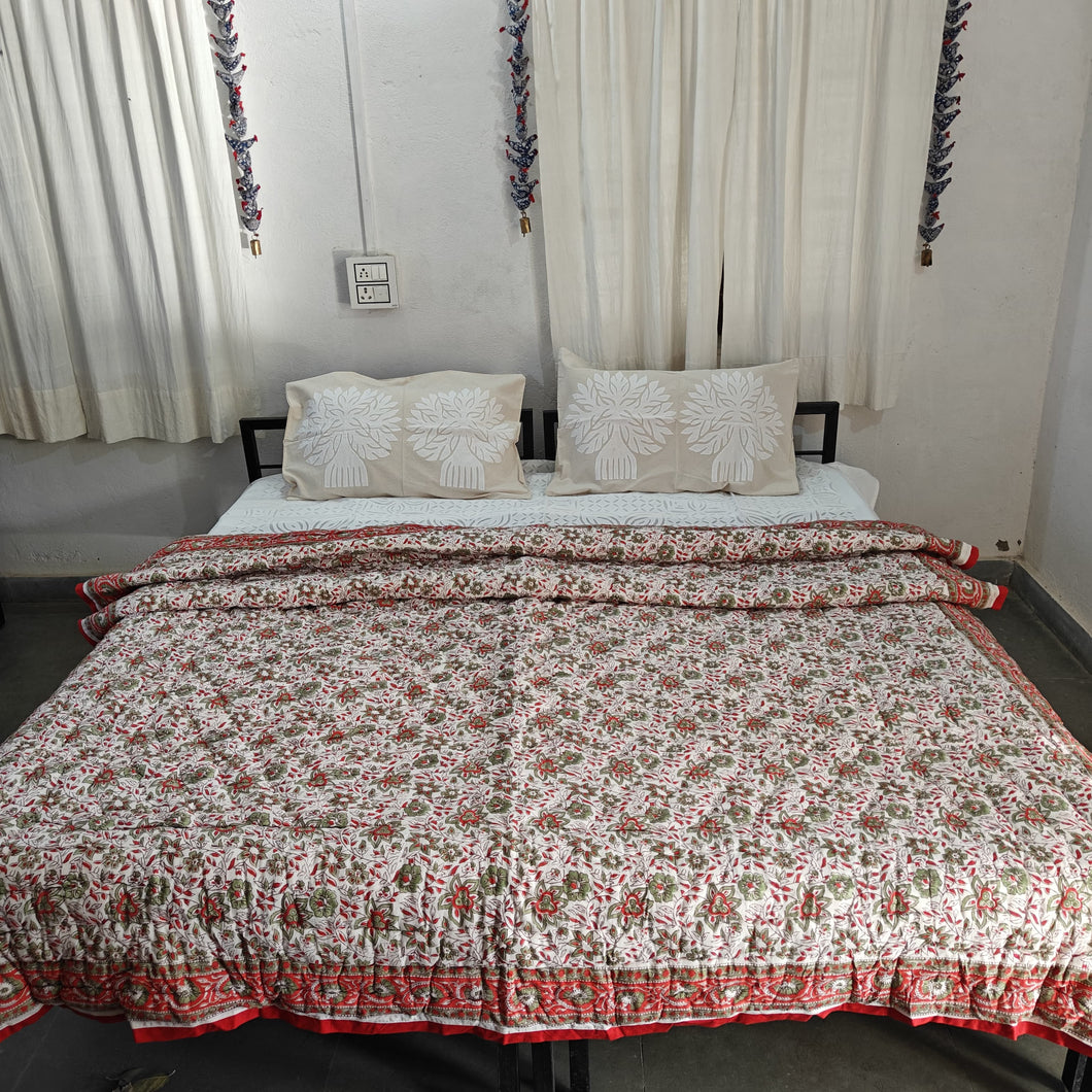 Red Hand-Block Printed Tilonia AC Blanket