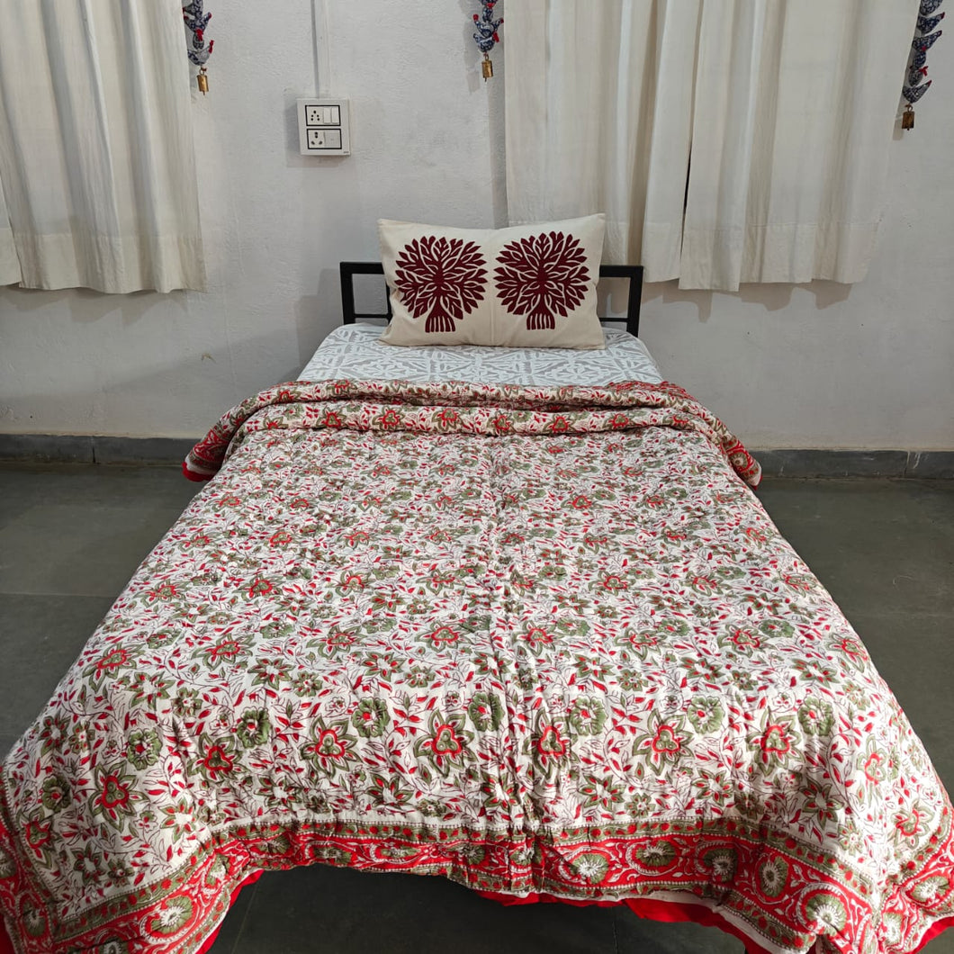 Red Hand-Block Printed Tilonia AC Blanket