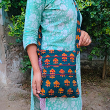 Load image into Gallery viewer, Green Hand-block Printed Travel Sling Bag
