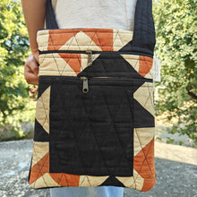 Load image into Gallery viewer, Black &amp; Rust brown Geometric  Hand-block Printed Travel Sling Bag
