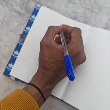 Load image into Gallery viewer, Blue Printed Single Bound Upcycled Diary
