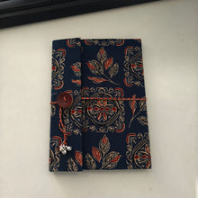 Load image into Gallery viewer, Floral Dark Blue Printed Single Bound Upcycled Diary
