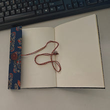 Load image into Gallery viewer, Floral Dark Blue Printed Single Bound Upcycled Diary
