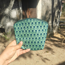 Load image into Gallery viewer, Dark Green  Hand-block Printed Cotton Travel Pouches of 3 Set
