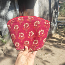 Load image into Gallery viewer, Maroon  Hand-block Printed Cotton Travel Pouches of 3 Set
