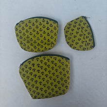 Load image into Gallery viewer, Olive Mustard  Hand-block Printed Cotton Travel Pouches of 3 Set
