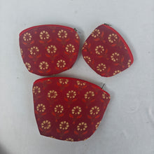 Load image into Gallery viewer, Maroon  Hand-block Printed Cotton Travel Pouches of 3 Set
