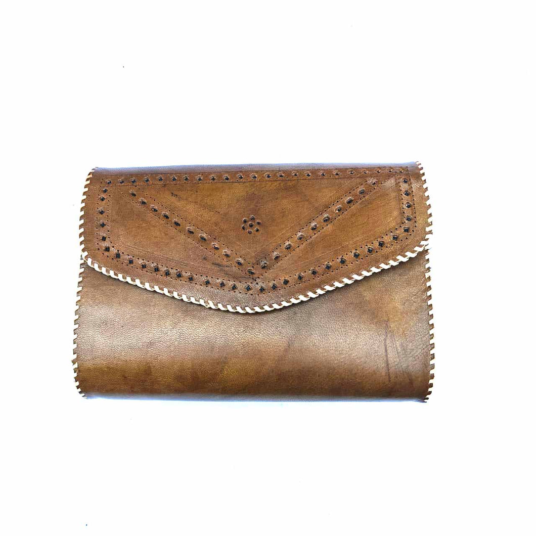 Brown Stitch  Leather Clutch Bag
