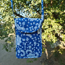 Load image into Gallery viewer, Blue Hand-block Printed Mobile Sling Bag
