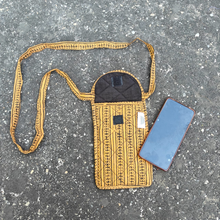 Load image into Gallery viewer, Yellow &amp; Black  Hand-block Printed Mobile Sling Bag
