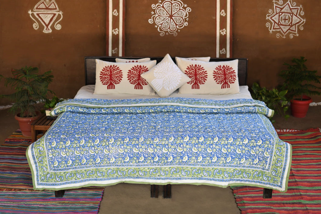 Blue Hand-Block Printed Tilonia AC Blanket