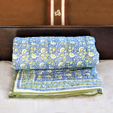 Load image into Gallery viewer, Blue Hand-Block Printed Tilonia AC Blanket
