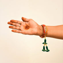 Load image into Gallery viewer, Emerald-Green Phundi Handcrafted Lumba Rakhi

